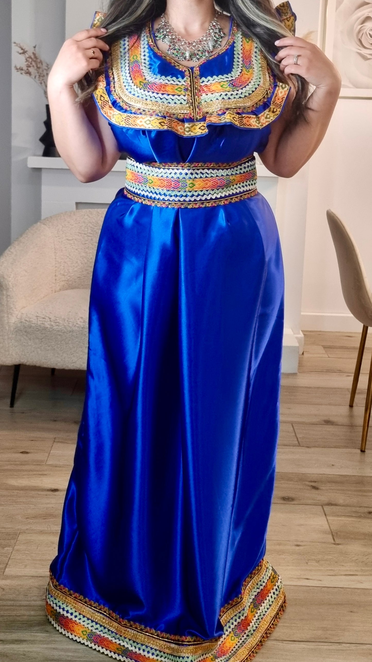 Robe kabyle bleue manches courtes 