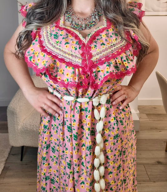 Robe kabyle rose broderie 