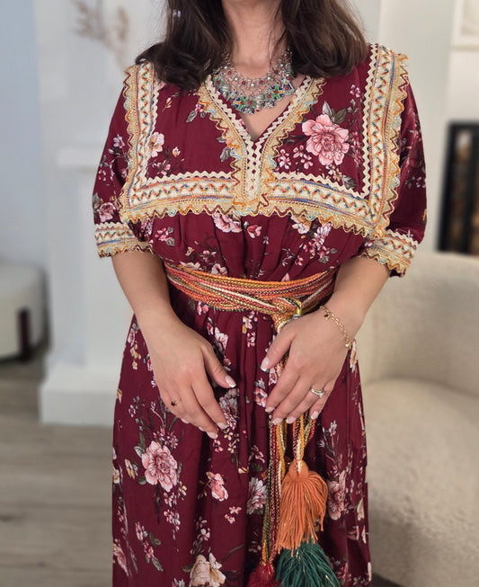 Robe kabyle fleurie manches longues 