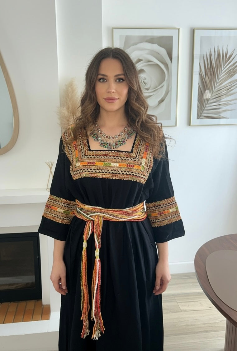 Robe kabyle noire manches longues grande taille pour fete mariage bapteme 