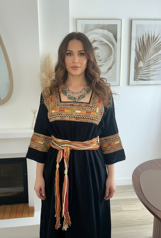 Robe kabyle noire manches longues grande taille pour fete mariage bapteme 